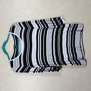 I148 St. John black & white striped 3/4 sleeve blouse S